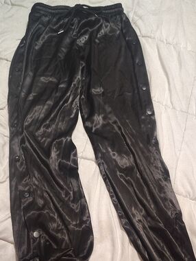 AKIRA Black Snap-Button Satin Joggers